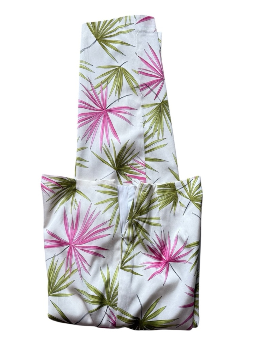 Talbots Women's Tropical Leaf Print Silk Blend Lined Pink Green Side Zip Size 2